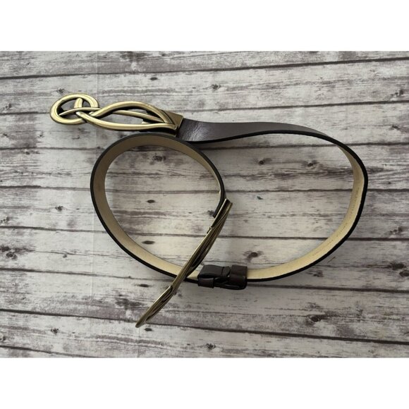 CHICOS Brown Gold Man Made And Leather Belt SZ S/M Rustic Scroll Slouch Belt! - Picture 7 of 12